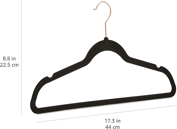 Amazon Basics Slim, Velvet, Non-Slip Suit Clothes Hangers, Black/Rose Gold - Pack of 50