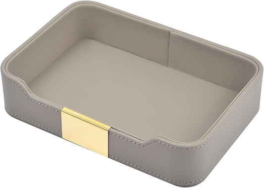 Leather Jewelry Tray Desktop Storage,Luxury Perfume Tray Nightstand Organizer Entryway Decorative Tray,for Jewelry Watch Cosmetics Keys Phone Wallet Home & Office Accessories,Gray