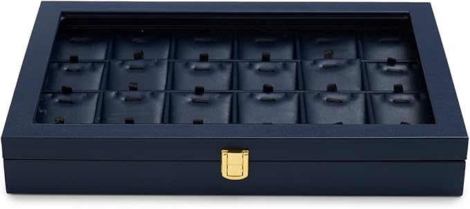 Oirlv Premium Blue Leather Jewelry Tray with 24 Grid Removable Jewelry Cards Jewelry Organizer Box with Transparent Acrylic Lid Necklace Pendant Display Case