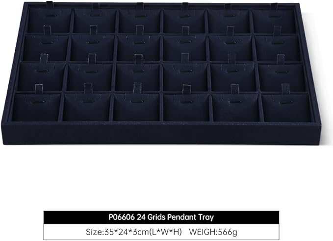 Linen Stackable Necklace Storage Tray, 24 Grid Pendant Display Tray, Jewellery Shop Counter Showcase Table Top Organizers, Makeup Table Drawer Insert Jewelry Tray