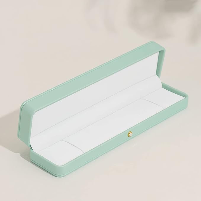 Oirlv Gorgeous Mint Green Necklace Box White Velvet Interior Long Chain Bracelet Necklace Storage Case