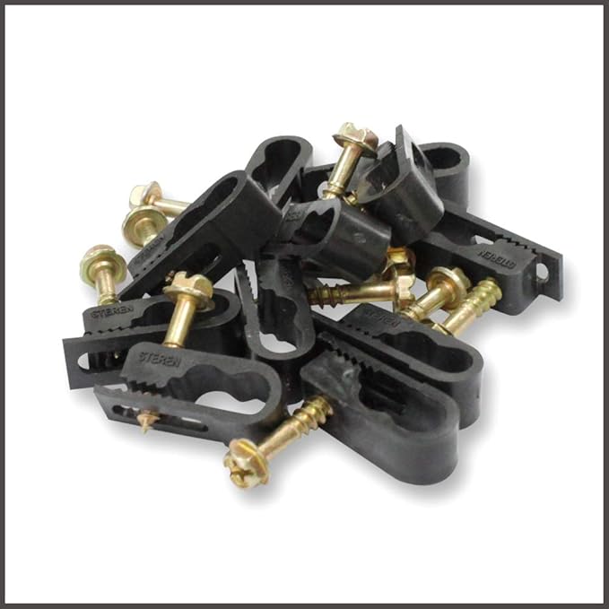 STEREN Coaxial Cable Clips - Cable Holder - Siding Clips for Hanging - Cord Holder for Desk - Cable Clamps - Cord Clip - Wire Organizer Clips - Tv Mount Screws (Black, 100 Count - Dual Screw)
