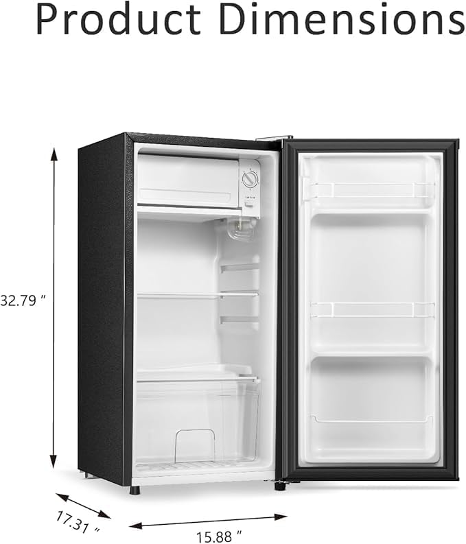 Seaoola Mini Fridge with Freezer, Single Door 3.1 Cu.Ft, Compact Mini Refrigerator, LED Light, Adjustable Thermostat, Removable Glass Shelves, Small Refrigerator for Dorm/Office/Bedroom(Sliver)