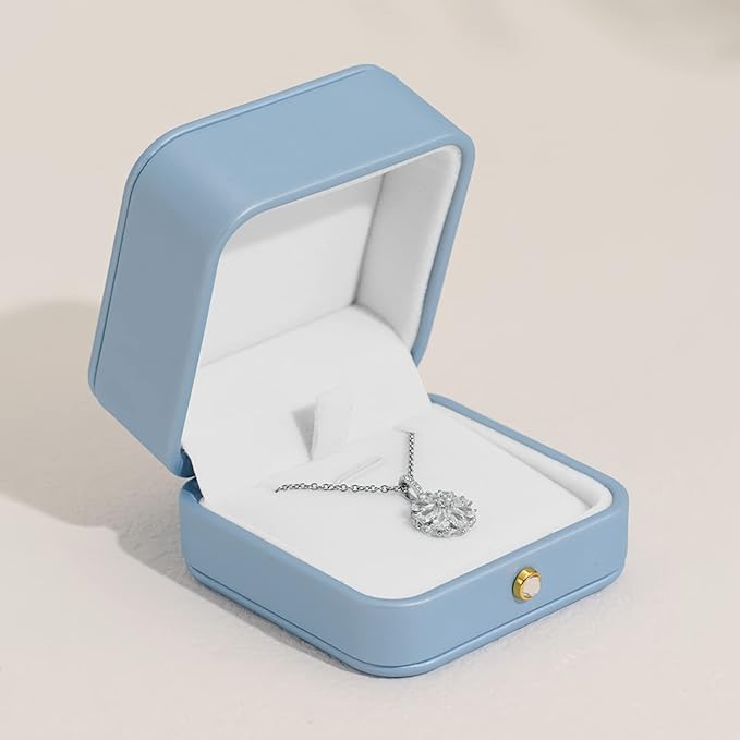 Oirlv Elegant Sky Blue Necklace Gift Box Leather Necklace Boxes for Jewelry Gift Velvet Interior Pendant Box