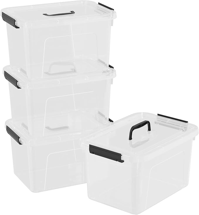 18 Liter Clear Plastic Box with Lid, 4-pack Clear Bins Totes for Storage