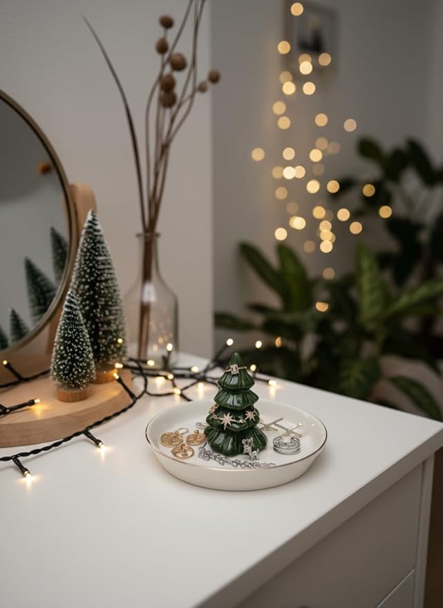 Forest Green Christmas Tree Ring Dish, Jewelry Holder, Jewelry Holder Dish, Christmas Tree Decor, Thanksgiving, Christmas