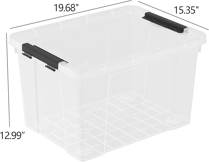 Sandmovie 4 Packs 50 Quart Large Plastic Clear Storage Box with Wheels, Clear Totes for Storage with Lids