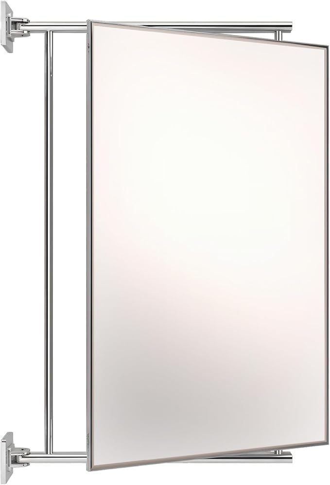 BRIXWELL Pivot-N-Vue Double Hinged Rectangular Mirror, Tubular Steel with Silver Brazed Joints, Polished Chrome Finish, 14" Width x 22" Height, 10" Extendable Arms, Adjustable Wall Mount Mirror