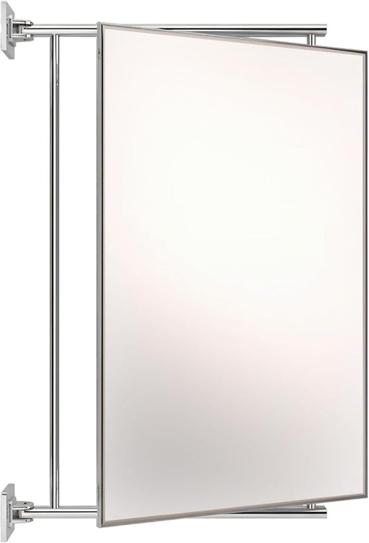 BRIXWELL Pivot-N-Vue Double Hinged Rectangular Mirror, Tubular Steel with Silver Brazed Joints, Polished Chrome Finish, 14" Width x 22" Height, 10" Extendable Arms, Adjustable Wall Mount Mirror