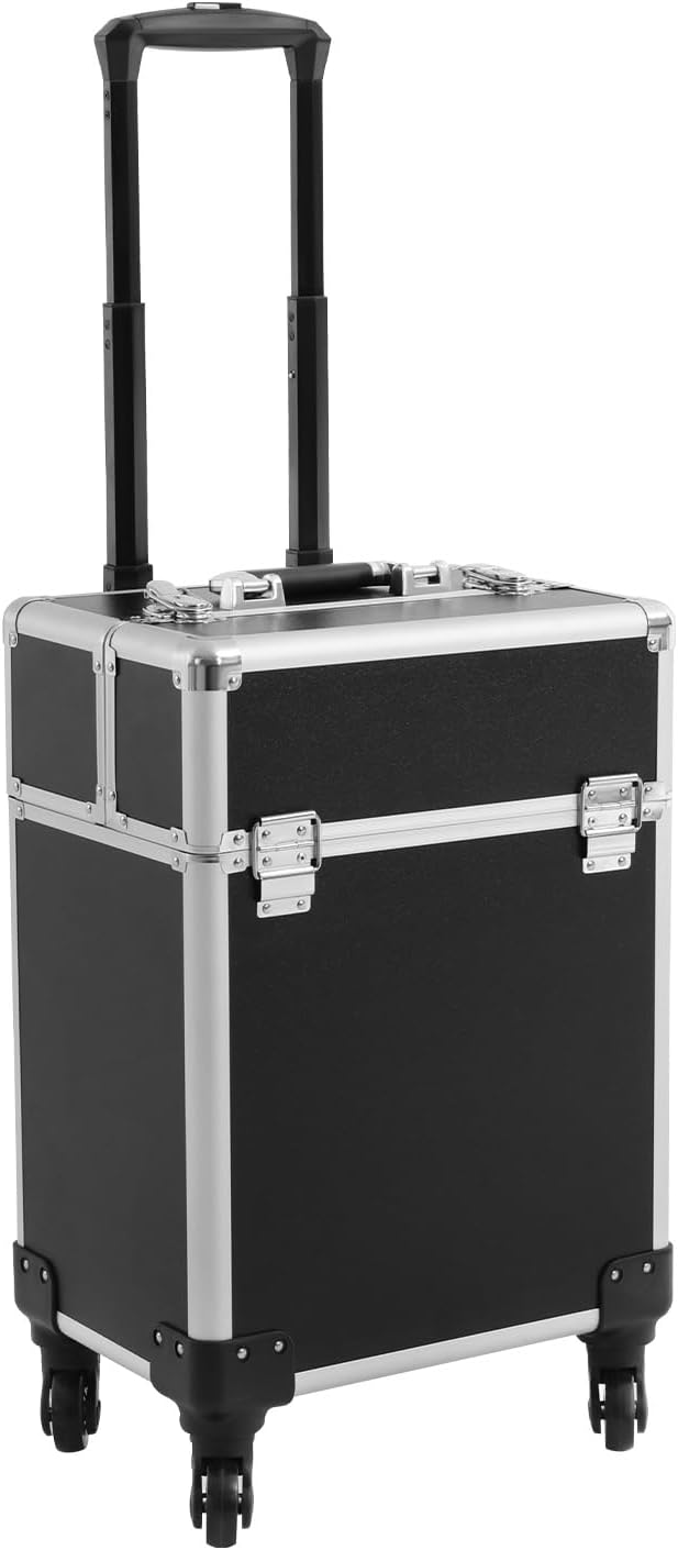 Rolling Makeup Case, Professional Cosmetic Train Case Trolley Roll Travel Box Large Capacity Salon Travel Case for Makeup Artist, Hairstylists, Nail Tech Makeup (Style 3)