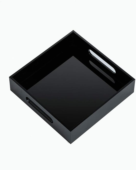 Black Sturdy Acrylic Tray with Handles-8x8 Inch- Countertop Organizer Tray for Kitchen,Bathroom,Office- Storage Box for Cosmetics, Jewelry,Toiletries,Toy,Gadgets