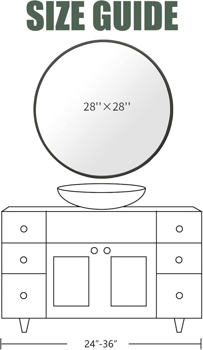 BEAUTYPEAK 28 Inch Round Mirror, Metal Frame Circle Mirror, Wall Mounted for Entryway, Bathroom, Vanity, Living Room, Black