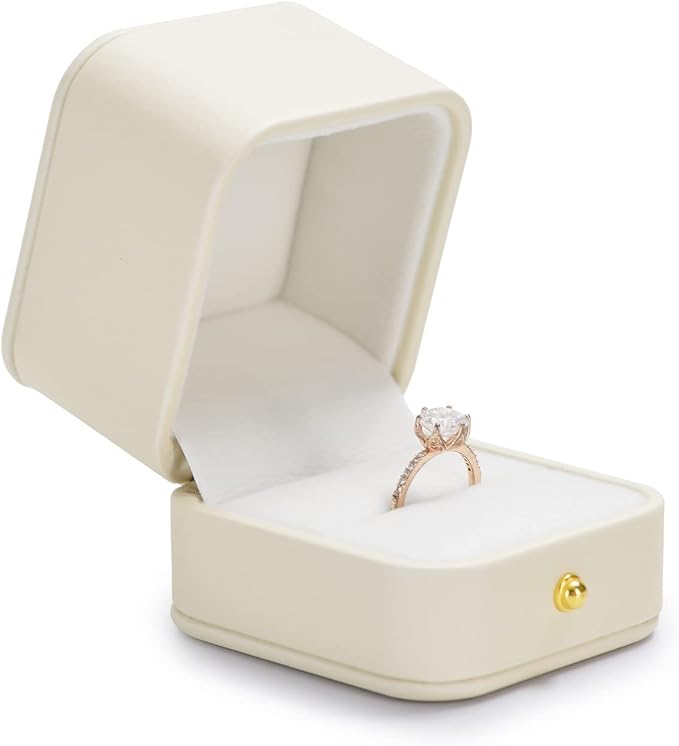 Oirlv Elegant White Ring Box Leather Engagement Ring Box Jewelry Gift Box for Wedding Proposal Velvet Interior Ring Case