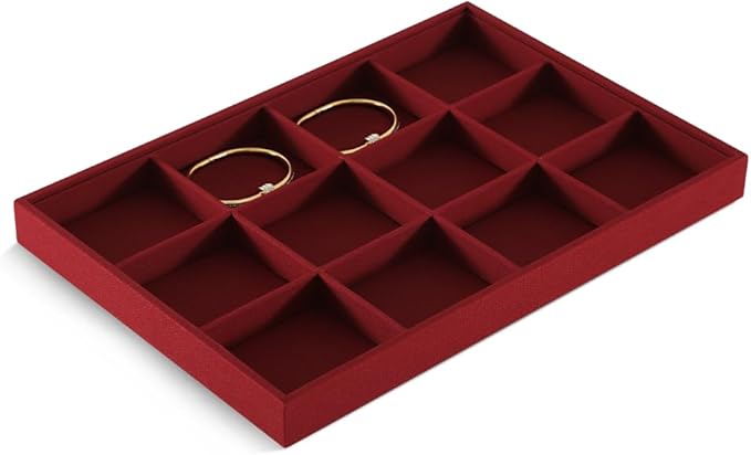 Linen 12 Grid Stackable Bangle Storage Tray, Bracelet Watch Display Tray, Jewelry Shop Counter Showcase Table Top Organizers, Makeup Table Drawer Insert Jewelry Tray