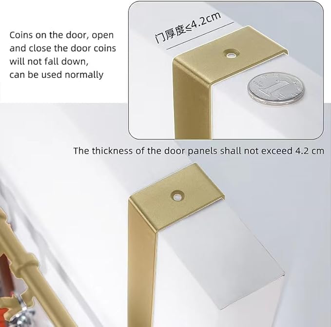 BOF Over The Door Hooks, Adjustable 6 Door Hooks for Hanging, Premium Aluminum Over Door Hanger, Thin Overhead, No Impact Door Closing, for Bathroom, Bedroom Doors, Hanging Coats, Towels and More
