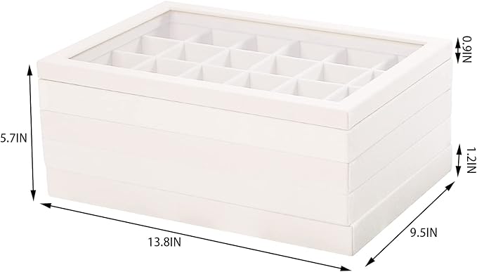 Coward Set of 5 Stackable Jewelry Organizer Tray Necklace Earring Box Storage Ring Bracelet Display Holder (beige(ring+necklace+12girds+24girds+The glass lid))