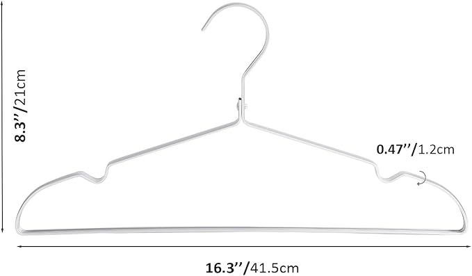 16.3" Premium Aluminum Coat Hangers, Extra Smooth & Durable Metal Shirt Dress Hanger, Light & Sturdy Metal Rack for Jacket Trouser Pant Slack, 20 Pack, Silver