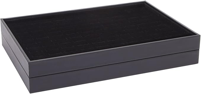 Juvale Ring Display Tray - Velvet Protection & Jewelry Display - Removable Pad & Earring Storage - Stackable Jewelry Trays & Glasses Holder for Nightstand - Pack of 2, 13.8 x 9.5 x 1.3 in, Black