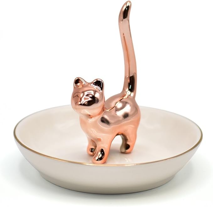 ROSA&ROSE Valentine’s Day Ring Holder Jewelry Tray–Handmade Cat Ring Dish,Romantic Gift for Her,Wedding,Birthday Gift for Girlfriend,Wife Personalized Jewelry Holder,Cute Cat Valentine’s Day Decor