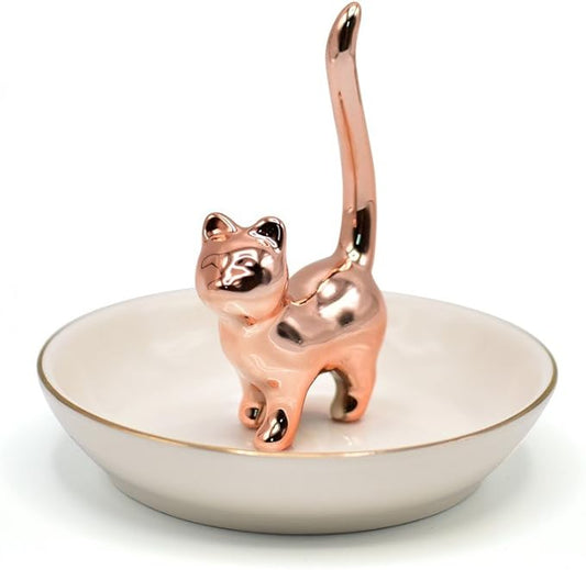 ROSA&ROSE Valentine’s Day Ring Holder Jewelry Tray–Handmade Cat Ring Dish,Romantic Gift for Her,Wedding,Birthday Gift for Girlfriend,Wife Personalized Jewelry Holder,Cute Cat Valentine’s Day Decor