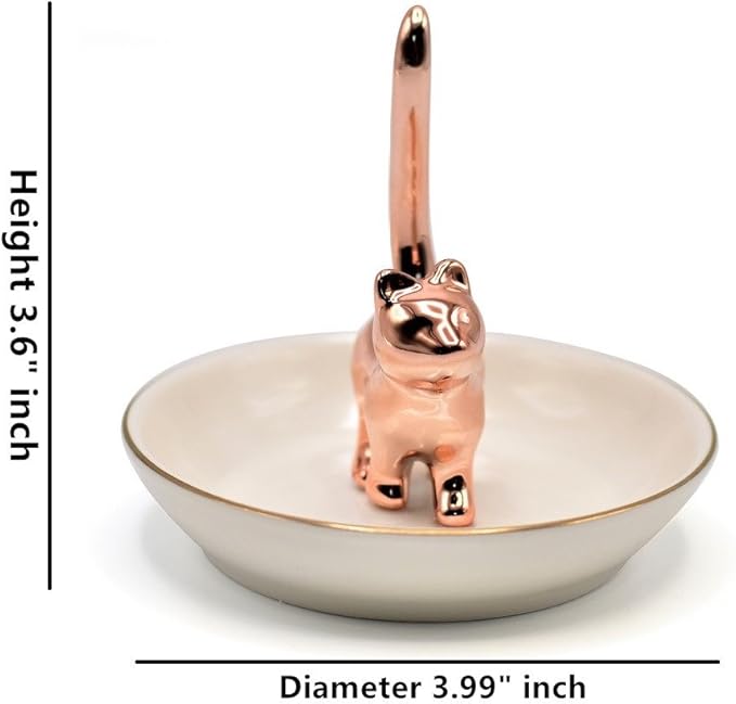 ROSA&ROSE Valentine’s Day Ring Holder Jewelry Tray–Handmade Cat Ring Dish,Romantic Gift for Her,Wedding,Birthday Gift for Girlfriend,Wife Personalized Jewelry Holder,Cute Cat Valentine’s Day Decor