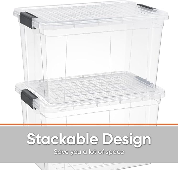 Superio Clear Storage Boxes with Lids, 14.25 Quart Plastic Container Bins for Organizing, Stackable Crates, BPA Free, Non Toxic, Odor Free, Organizers for Home, Office and Dorm, 6 Pack