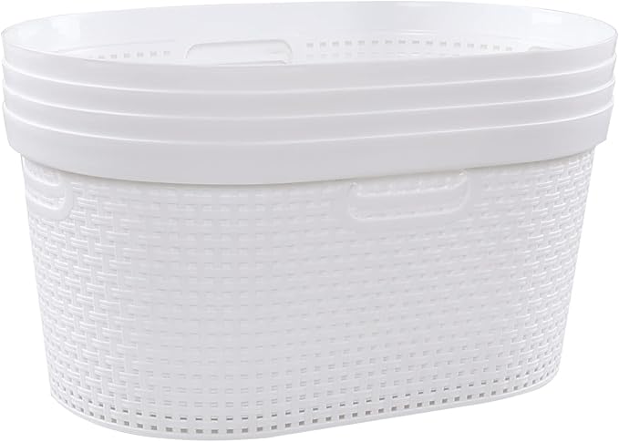 4 Packs Plastic Laundry Baskets, White Large Dirty Clothes Organizer Hampers, 40 L