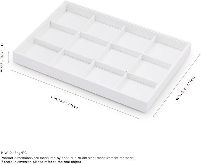 Premium White PU Leather Jewelry Organizer Tray - 12 Grids Display Tray for Earrings, Rings, Bracelets, Necklaces - Dresser & Countertop Storage (35x24cm) - Elegant Jewelry Display for Retail