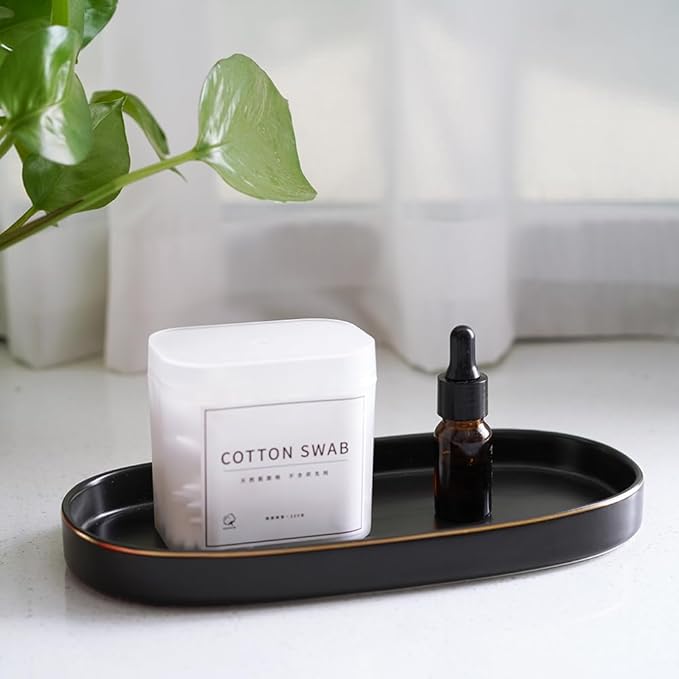 10x5 Bathroom Vanity Tray, Oval Ceramic Decorative Perfume Candle Tray for Bathroom/Kitchen Counter, Black