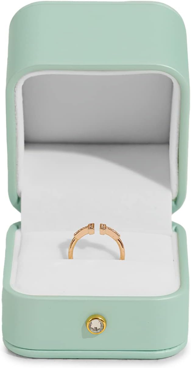Oirlv Gorgeous Mint Green Ring Box Leather Engagement Ring Case Jewelry Gift Box for Wedding Proposal Velvet Interior