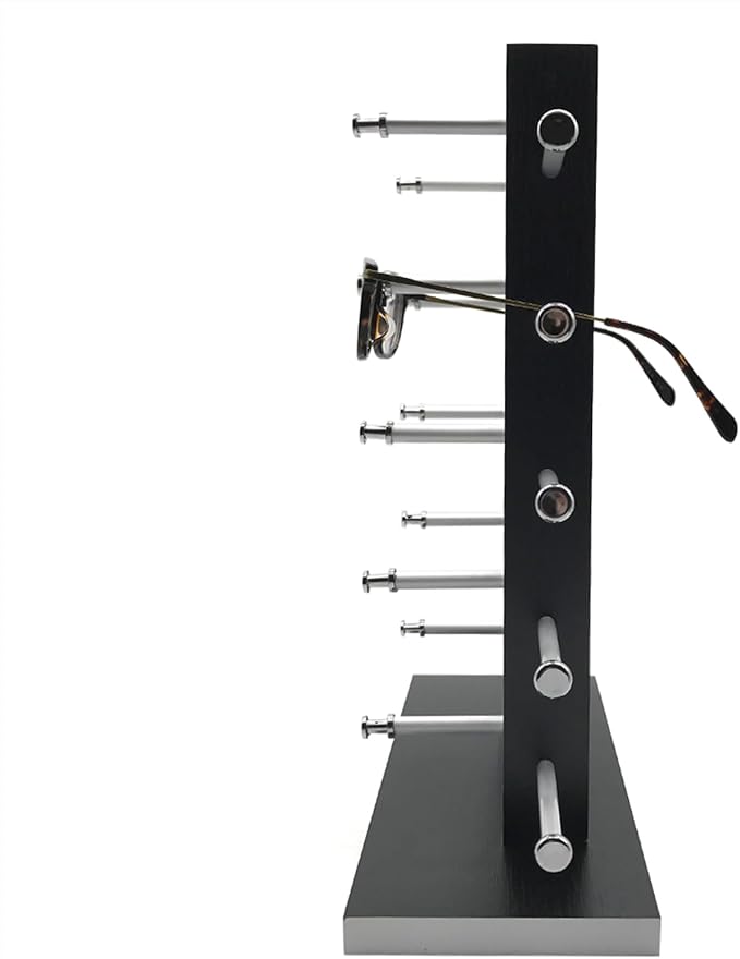 Wood Sunglasses Holder Display Stand, Wooden Glasses Holder Eyeglass Holder Stand Rack Sunglass Organizer Stand for Desk Dresser Tabletop (BLACK 10 Pairs)