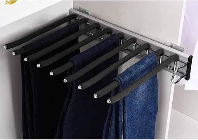 Pull Out Clothes Hanger Trousers Rack Pants Rack Stand Extending Rail Wardrobe Storage Organiser Tie Scarf Rack Pull Out Pants Rack for Closet Wardrobe