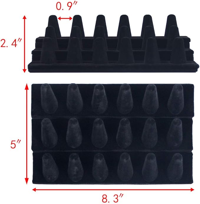Coward 18 Holders Ring Display Stand, Black Velvet Jewelry Storage Drawer Organizer for Rings