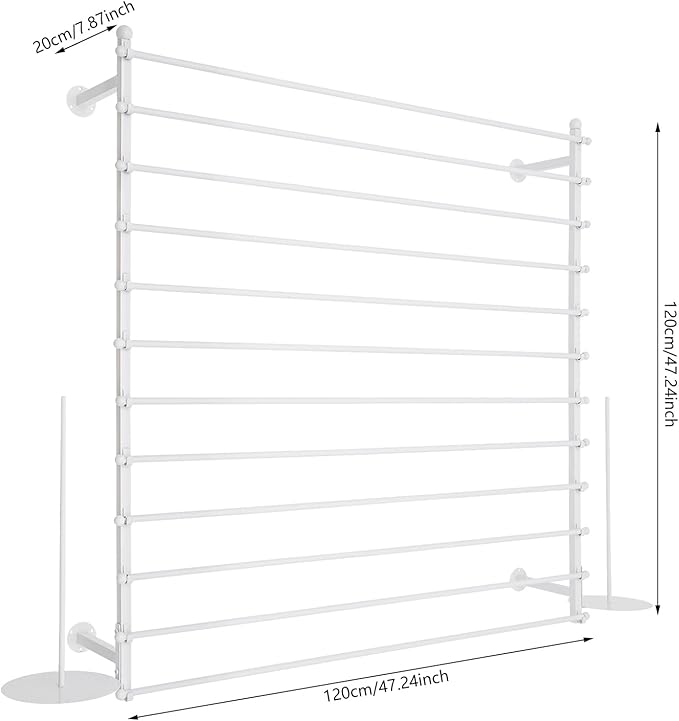 12 Layers 120cm White Wall Display Stand Wrapping Paper Ribbon Organizer Holder Storage Scarf Tie Belt Towel Spool Sewing Tool Hijab Metal Shelving for Home, Retail Stores, Flower Shop, Studio