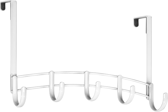 LYNK Professional® Home™ Over The Door Hooks - 5 Hook Over The Door Hanger - Over Door Coat Rack - Hanging Towels or Clothes - Bathroom, Bedroom or Laundry Room - Lifetime Ltd. Warranty – White