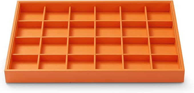 Leather 24 Grids Earring Organizer Tray Jewelry Tray Ring Earrings Holder Jewelry Drawer Organizer Storage Display(Orange)