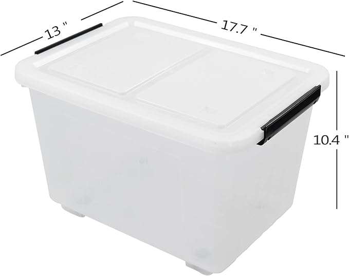 30 L Clear Plastic Storage Bins with Lids, Stackable and Nestable Storage Boxes with Wheels, Large Plastic Storage Containers for Garage, Closet, Kitchen, 4 Packs