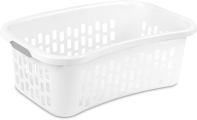 Sterilite 6 Pack HipHold Laundry Basket, Plastic Rectangle Clothes Hamper with Comfort Grip Handles & Reinforced Rim, 1.5 Bushel Capacity, White