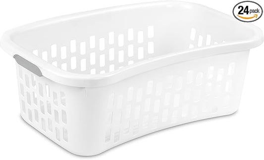 Sterilite 24 Pack HipHold Laundry Basket, Plastic Rectangle Clothes Hamper with Comfort Grip Handles & Reinforced Rim, 1.5 Bushel Capacity, White