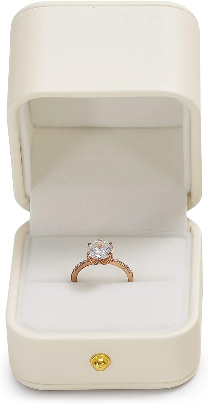 Oirlv Elegant White Ring Box Leather Engagement Ring Box Jewelry Gift Box for Wedding Proposal Velvet Interior Ring Case