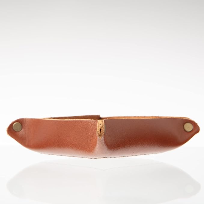 USA Handmade Premium Leather Valet Tray, Folds Flat! Dice Rolling Basket and Organizer with Brass Rivets (Chestnut, Mini)