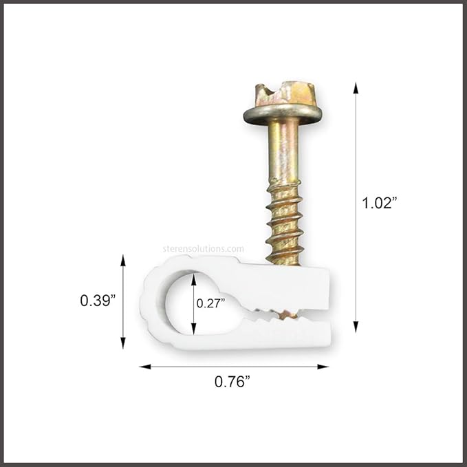 STEREN Coaxial Cable Clips - Cable Holder - Wire Clips - Siding Clips for Hanging - Cord Holder for Desk - Cable Clamps (White, 100 Count - Single Screw)
