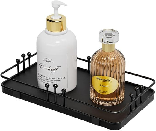 Bathroom Vanity Tray for Toiletries Makeup Perfume Candle Toilet Tank, Kitchen Tray for Soap Dispenser Spice Salt, Small Black Tray for Countertop Decor Coffee Nightstand 7.9”x4.4”