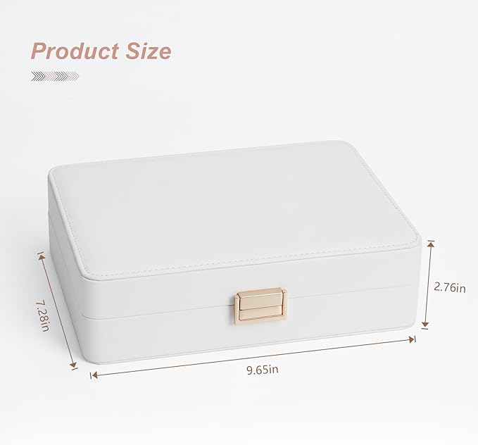 Secure Jewelry Organizer Box with Lock Compact Single Layer Storage for Travel & Home Holds Rings, Earrings, Pendants White