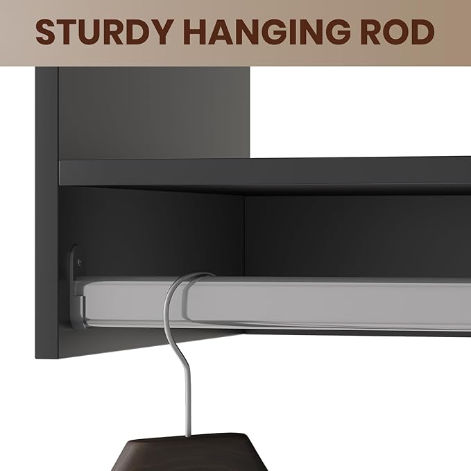 ROOMTEC 34.5" Tall Hanging Closet Unit, Modular Closet System with Hanging Rod, Wardrobe Organizer for Bedroom or Walk-in Closet, Wall Mounted, Customizable Clothes Storage Unit, Black