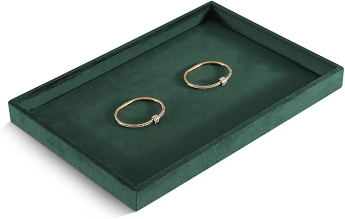 Velvet Stackable Jewelry Display Flat Tray For Ring Earring Necklace Bracelet, Bangle Pendant Storage Blank Plate, Shop Countertop Jewelry Dish Organizer (Green)