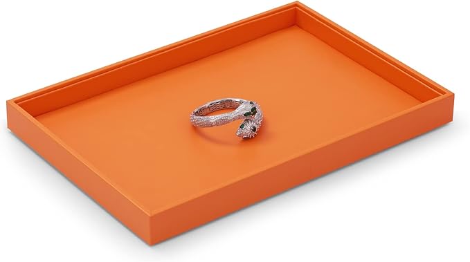 Orange Leather Jewelry Tray Stackable Jewelry Drawer Organizer Trays Necklace Bracelet Holder Watches Storage (Orange)