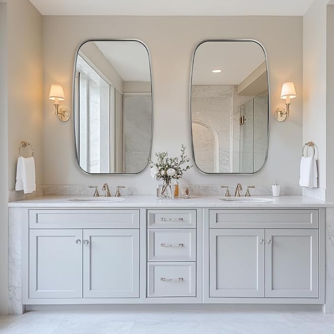 ANDY STAR Brushed Nickel Oval Bathroom Mirror for Over Sink, 24x40 Inch Bathroom Vanity Mirror with Unique Oblong Tube Metal Frame-Modern Clean Design with Anti-Rust Stainless Steel Frame
