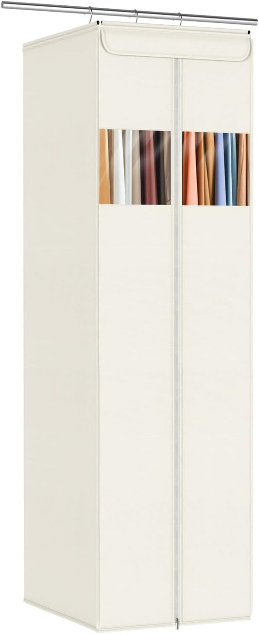 Zilink Long Dress Bag for Hanging Clothes 65" Dress Bags for Gowns Long with Clear Window Space Saving Dress Storage Bags Hanging for Long Dresses, Winter Coat, Trousers, Fur, Beige