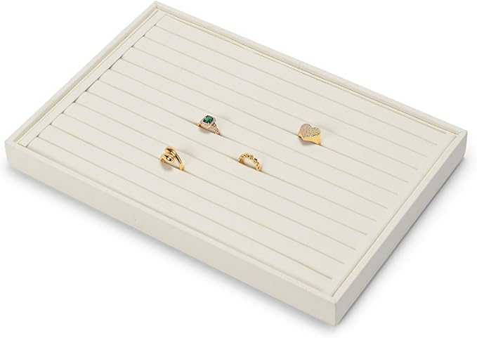 7-Slot Microfiber Ring & Earring Tray Organizer (Beige)